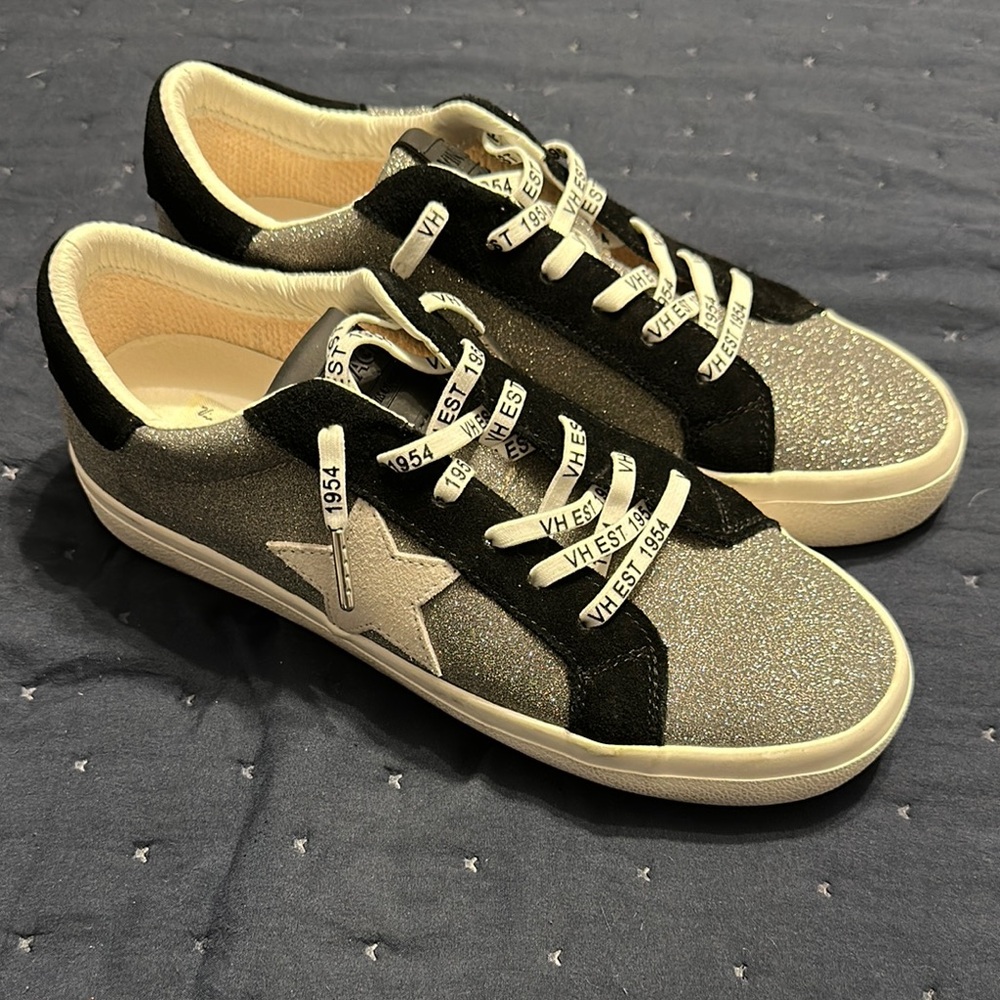 vintage havana shoes Black and Silver Glitter Sneakers